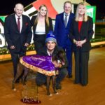 Tiggerlong Tonk with trainer Correy Grenfell and the Harrison-Dawson trophy.