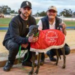 Paua Of Mindy and trainer Steven White (right) after snaring the Rising Stars.