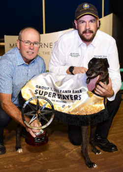 Mepunga Ruby with trainer Jeff Britton and handler Craig Solkholn